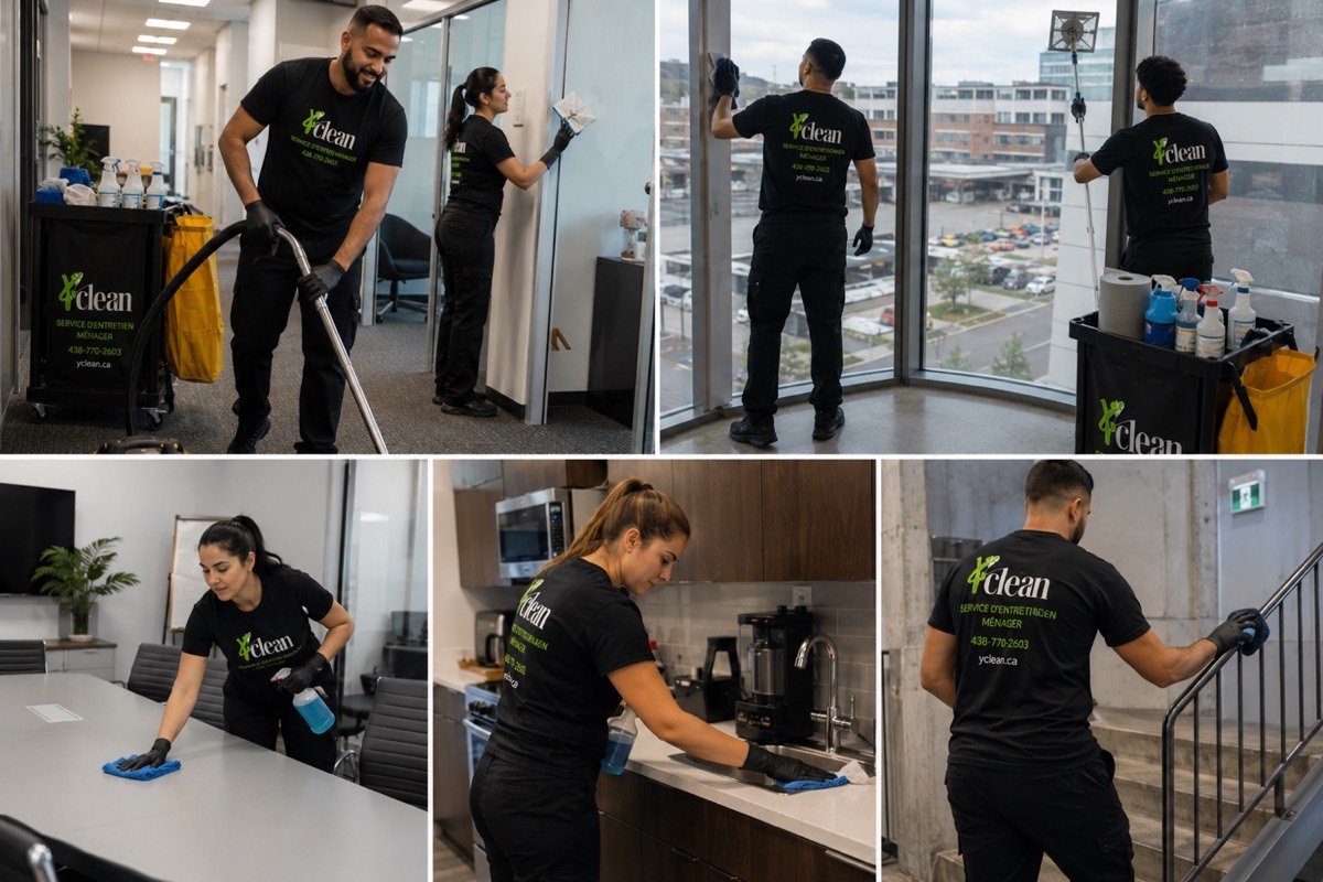 Agents Y CLEAN en uniforme pendant un entretien ménager régulier
