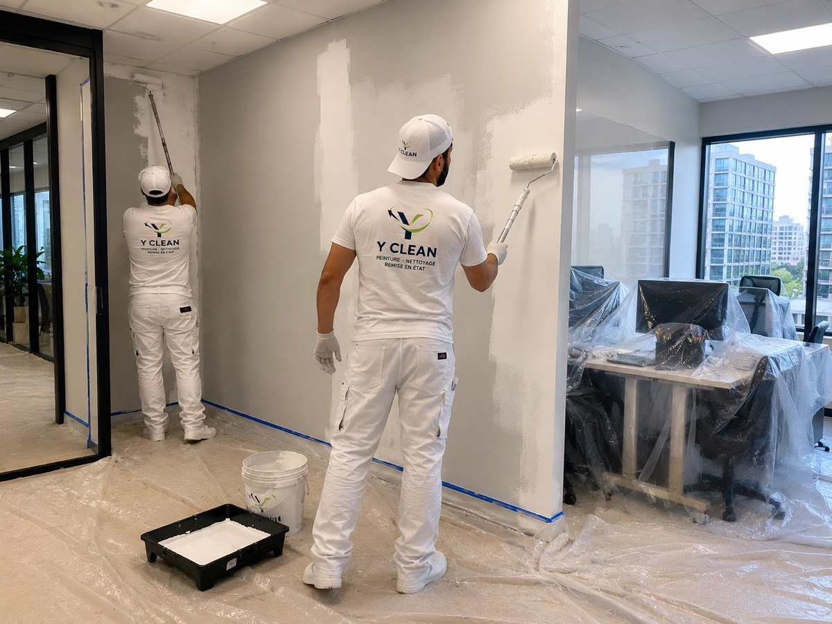 Y CLEAN crew repainting a commercial office in Montreal