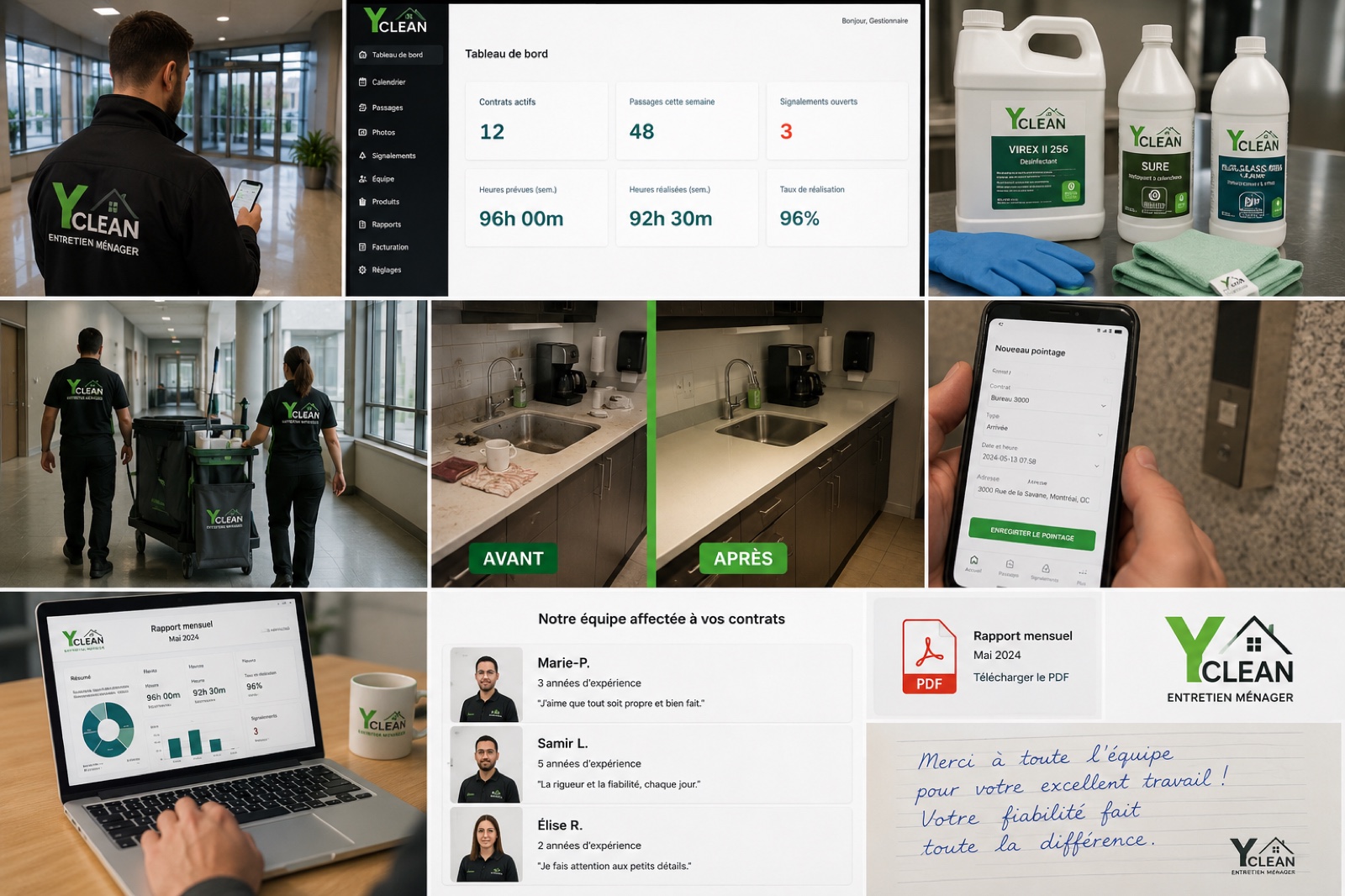 Système de suivi transparent Y CLEAN pour l'entretien ménager commercial au Grand Montréal